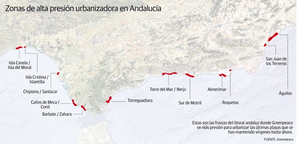 Zonas de alta presión urbanizadora en Andalucía