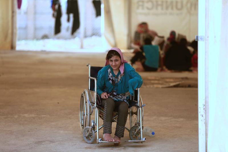 Imágenes de niños en el campamento de ACNUR preparado para los refugiados en Hammam al-Alil 