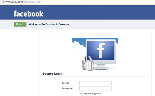 Una falsa página de acceso a Facebook (phishing).