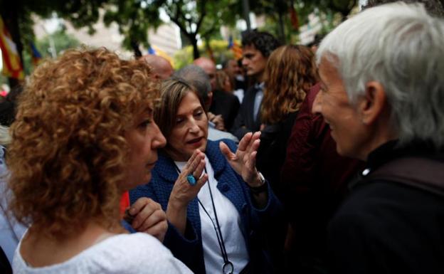 Carme Forcadell en la conecntración en la Ciudad de la Justicia.