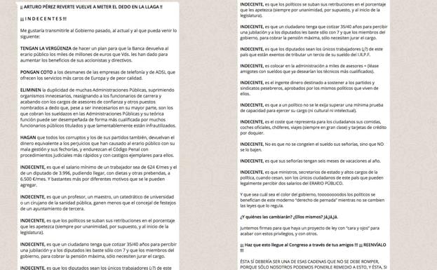 La supuesta carta de Pérez-Reverte que se está haciendo viral. 