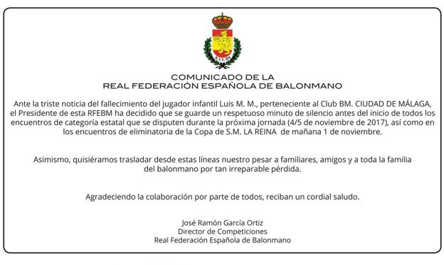 Comunicado de la Real Federación Española de Balonmano. 