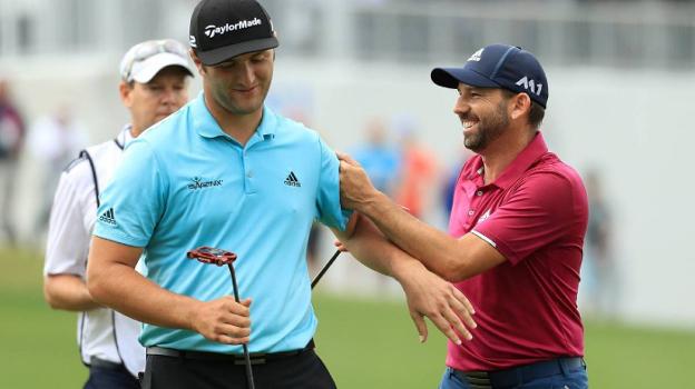 Rahm y García, protagonistas de las hazañas del golf español este año, bromean durante un campeonato. :: sur