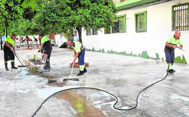 Operarios de Limpieza actúan en una calle de Marbella.