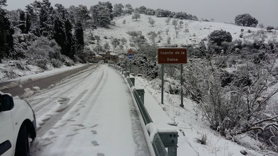 La Serranía de Ronda, Alfarnate, Alfarnatejo y Yunquera son algunas de las zonas que han amanecido este lunes cubiertas de un manto blanco