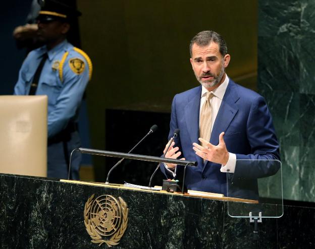 El Rey interviene en la Asamblea General de la ONU el pasado septiembre. :: Ballesteros / efe