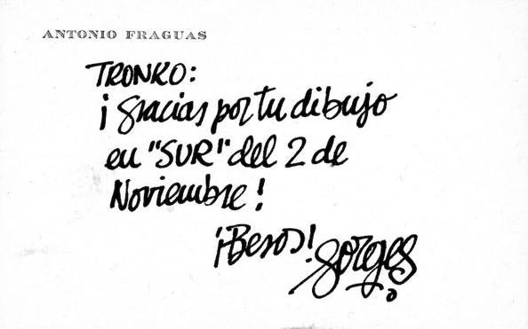 Imagen principal - Dedicatorias de Forges y Mingote y dibujo a Cela. 