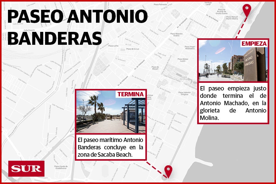 Paseo Antonio Machado, Paseo Antonio Banderas, Calle Pacífico y Paseo Marítimo de Poniente son los nombres que los malagueños suelen utilizar para referirse a la misma zona. 