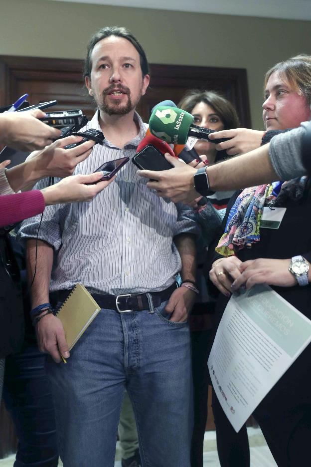 El secretario general de Podemos, Pablo Iglesias, ayer. :: k. huesca / efe