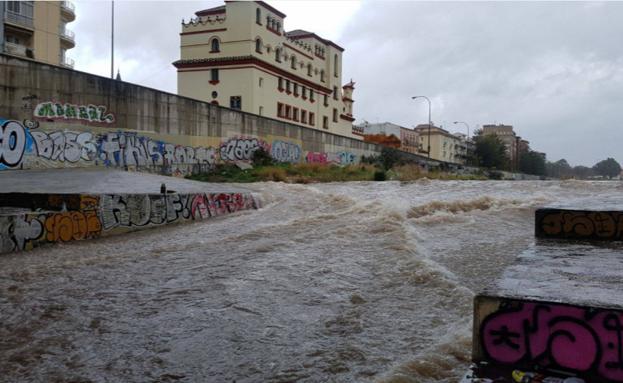 Así iba el río Guadalmedina ayer jueves.