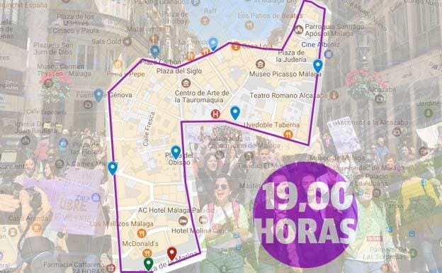 Mapa del recorrido de la manifestación del 8M en Málaga