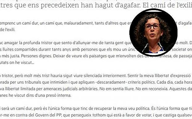 Carta enviada por Marta Rovira (arriba).