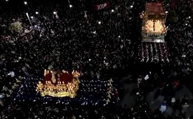 Vídeo | Cruce del Cristo y la Virgen de Gitanos en La Merced 