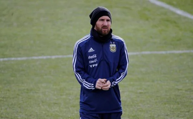 Leo Messi, trabajando el domingo en la Ciudad Deportiva de Valdebebas. 