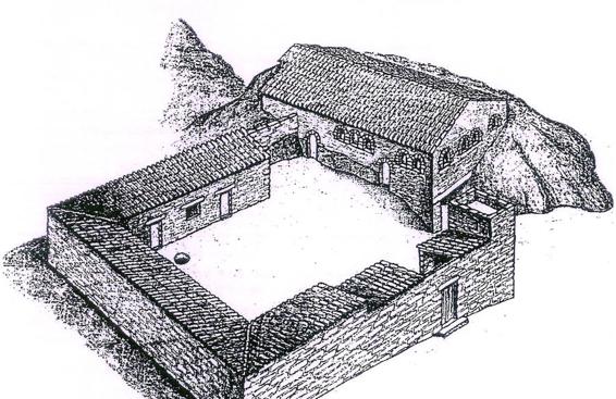 Imagen principal - Reconstrucción. Rafael Puertas recrea el monasterio mozárabe a través de sus restos. Capitel. Pieza de una columna de Bobastro, ahora en el Museo de Málaga. Hogar. Una de las casas cuevas de Bobastro, conocida como Puerta del Sol. 
