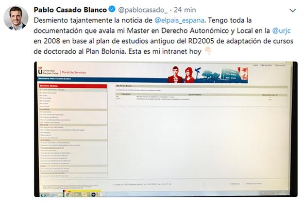 Mensaje en la red Twitter de Pablo Casado. :: r. c.