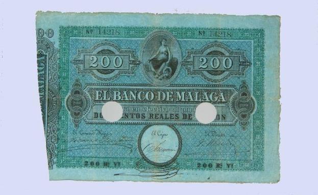 Billete del Banco de España de Málaga.