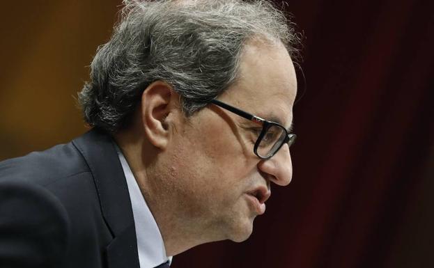 El presidente de la Generalitat de Cataluña, Quim Torra, durante su comaprecencia ante el pleno del Parlament. 