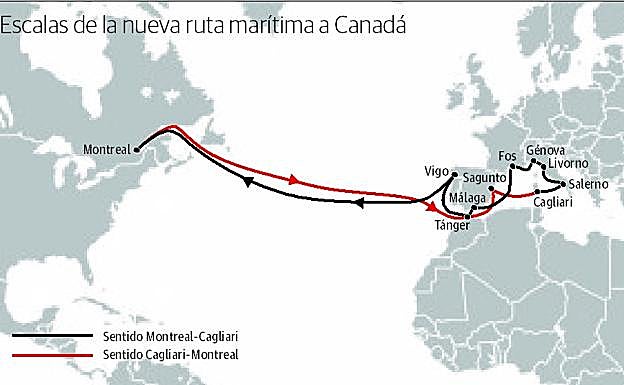 Escalas de la nueva ruta marítima a Canadá