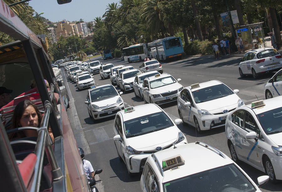 En el tercer día de huelga, los taxistas de Málaga han vuelto a cortar por sorpresa el Paseo del Parque en ambas direcciones.