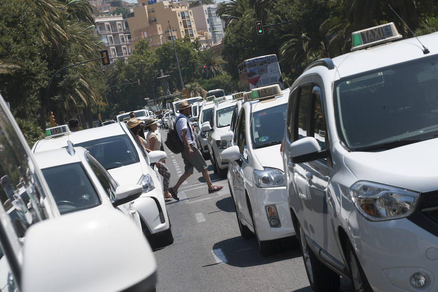 En el tercer día de huelga, los taxistas de Málaga han vuelto a cortar por sorpresa el Paseo del Parque en ambas direcciones.
