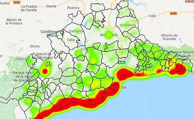 Mapa de calor con la distribución del alquiler vacacional en la provincia. :