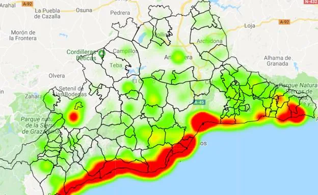 Mapa de calor con la distribución del alquiler vacacional en la provincia. :
