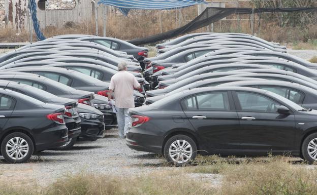 Lote de Fiat Tipo vinculados a licencias concedidas a finales de julio, estacionados en un polígono de la capital.