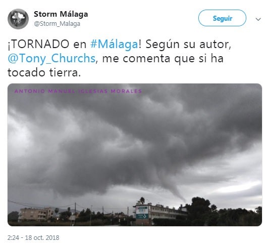 Un tornado sobrevuela Torremolinos sin consecuencias