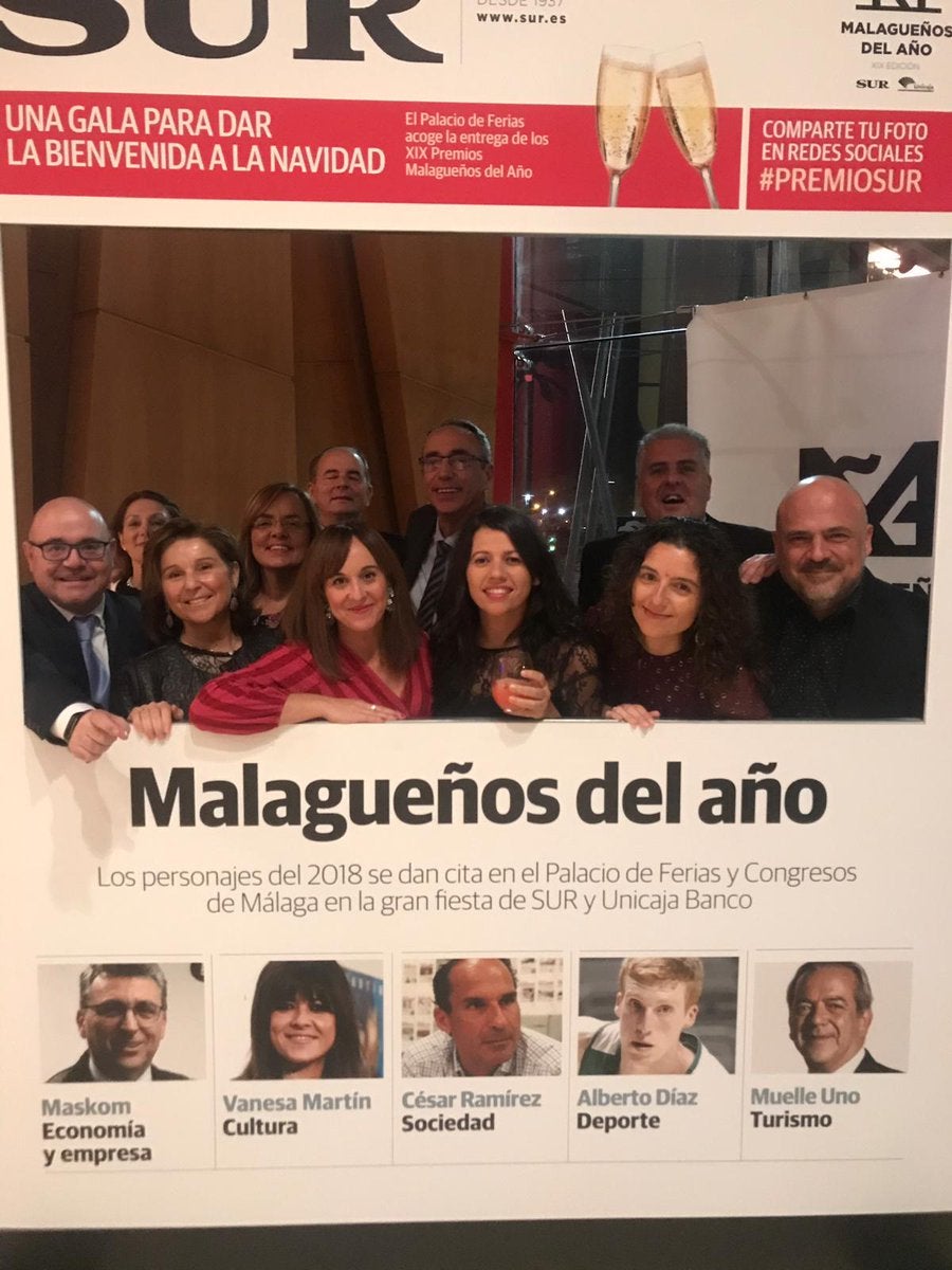 La Redacción de SUR reconoce la labor de Vanesa Martín, César Ramírez, Alberto Díaz y las empresas Maskom y Muelle Uno, en una gala patrocinada por Unicaja