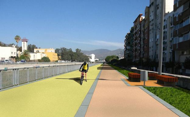 Recreación del proyecto de la vía verde del Guadalmedina, junto a la calle Huerto de los Claveles.
