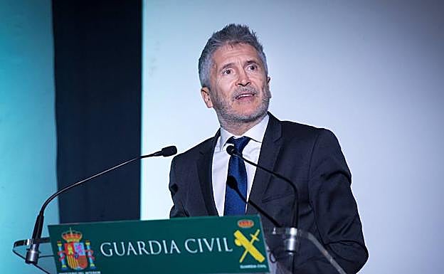 El ministro del Interior, Fernando Grande-Marlaska, esta mañana durante la presentación de una campaña de la Guardia Civil .