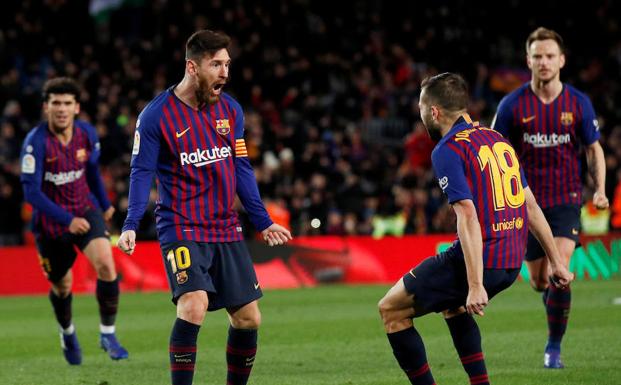 Leo Messi celebra el segundo gol ante el Valencia, 