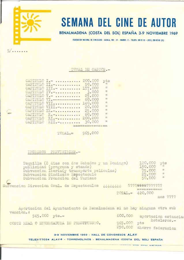 1970. Presupuesto de la II Semana de Cine de Autor