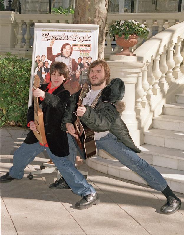 Joey Gaydos Jr., junto a Jack Black, promocionando la película en Madrid. :: Inma tapia / Efe