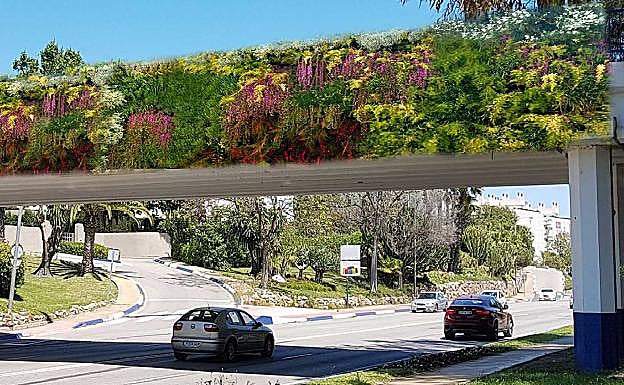 Recreación de jardín colgante en el paso de Puente Romano. 