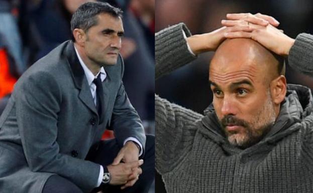 Ernesto Valverde (i) y Pep Guardiola (d).