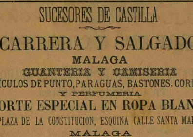 Imagen secundaria 1 - Antonio Soto, con su mujer e hijos. Al lado, un anuncio de 1891 y papel de envolver de Camisería Inglesa. 