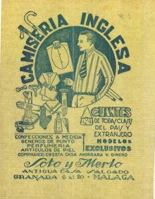 Imagen secundaria 2 - Antonio Soto, con su mujer e hijos. Al lado, un anuncio de 1891 y papel de envolver de Camisería Inglesa. 