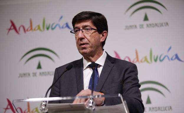 Juan Marín, esta mañana durante un acto en Turismo Andaluz.