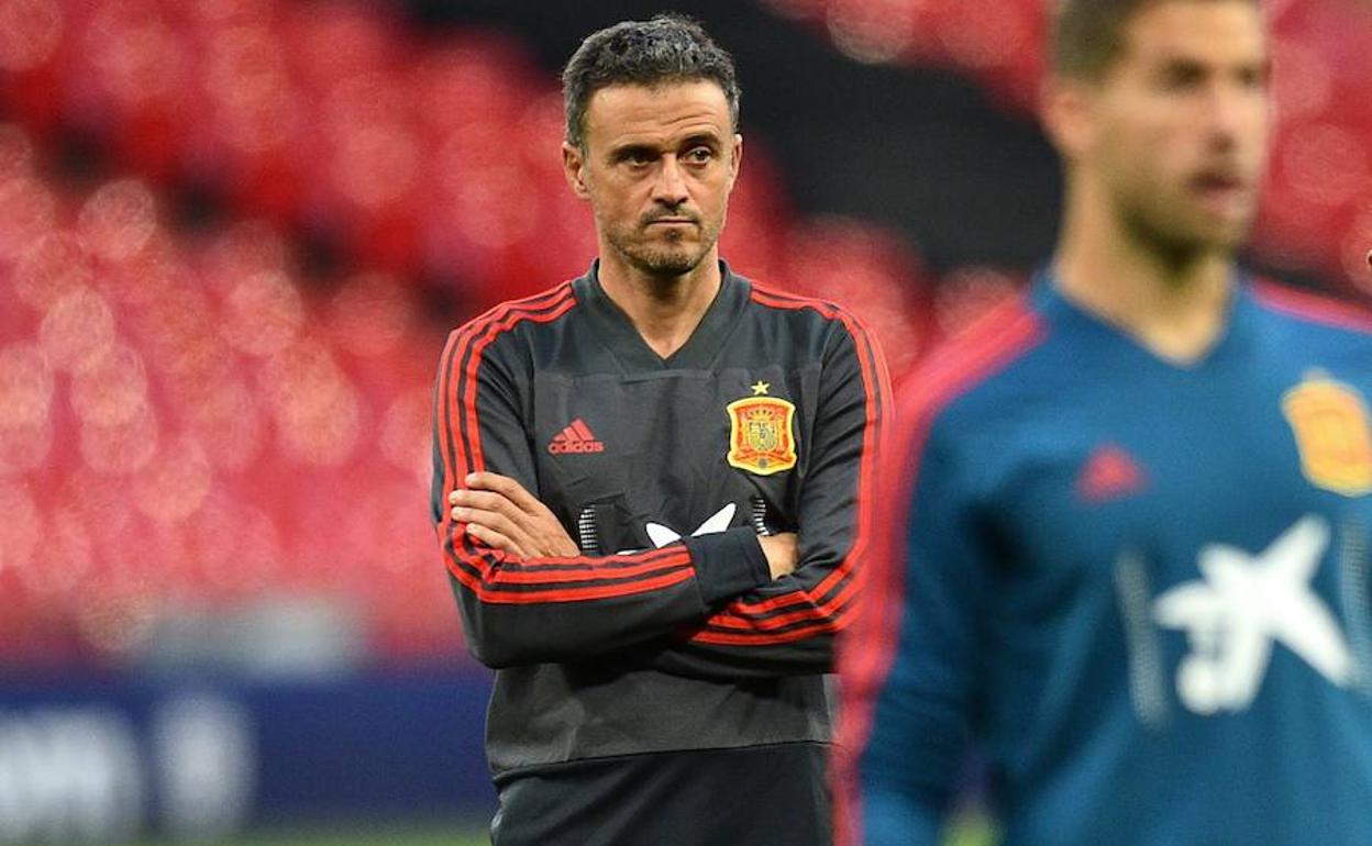 Luis Enrique, durante un entrenamiento con la selección. 