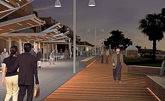 Recreación de la plataforma de madera con la que Urbanismo pretendía ampliar los paseos marítimos de El Palo y Pedregalejo más allá del muro que los separa de la playa. 