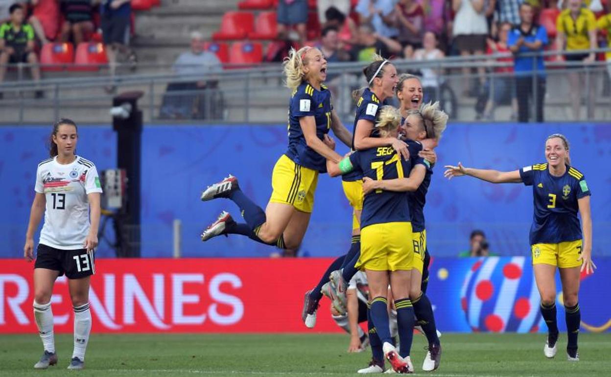 Las jugadoras suecas celebran el pase a las semifinales.