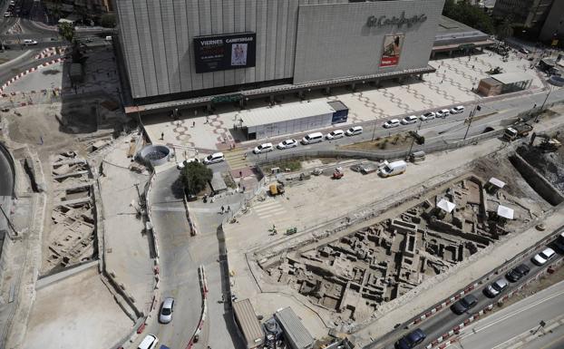 Imagen cenital de los restos que se han encontrado en la zona de El Corte Inglés. 