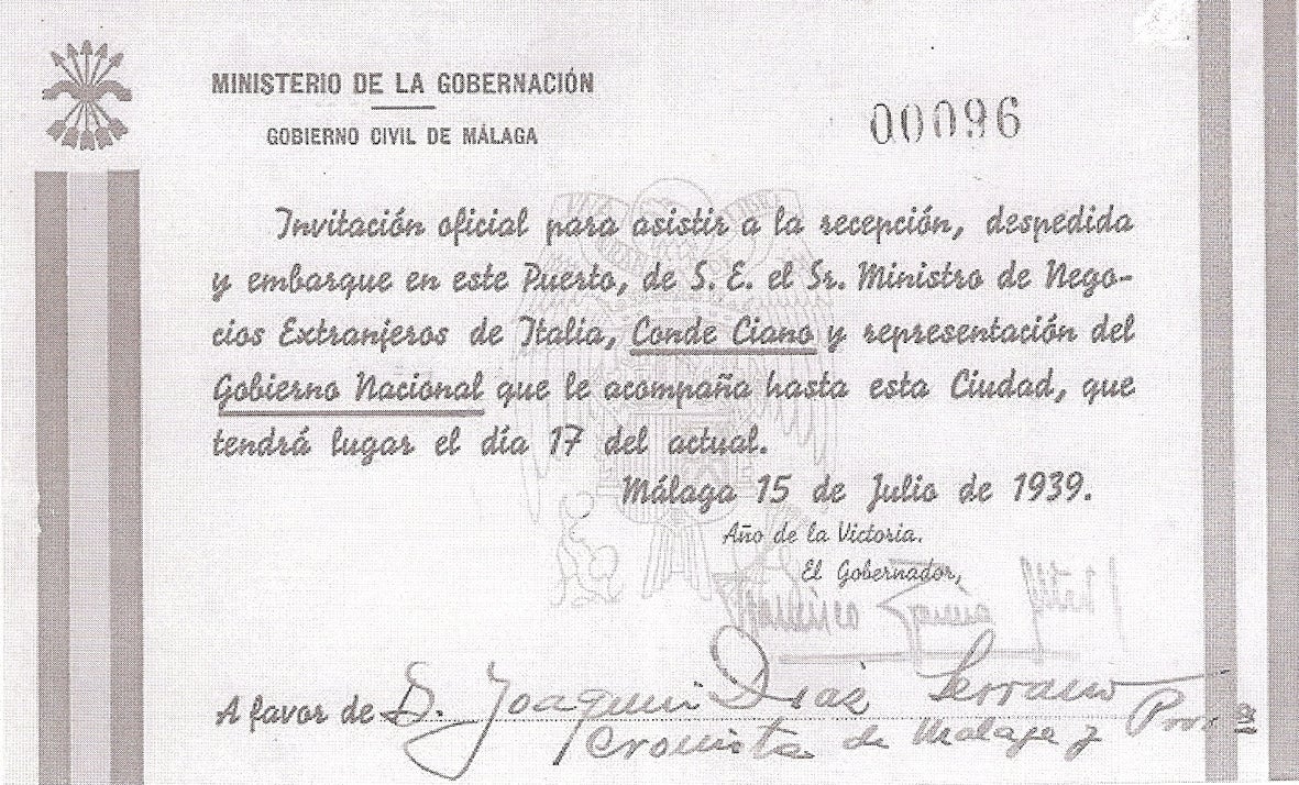 Invitación a la recepción y despedida del Conde (Archivo Díaz de Escovar)