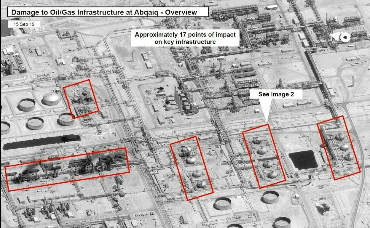 EE UU facilitó imágenes de satélite que muestran las consecuencias del ataque en la refinería saudí de Abqaiq.