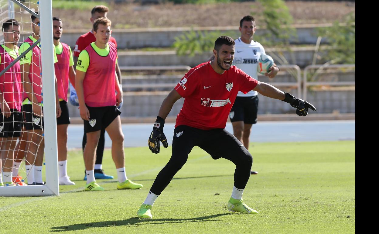 Munir, en un entrenamiento reciente del Málaga. 