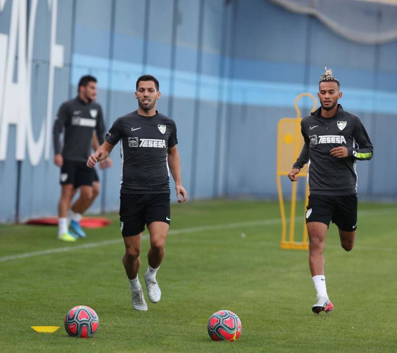Sesión de trabajo del Málaga tras su victoria ante el Oviedo. 
