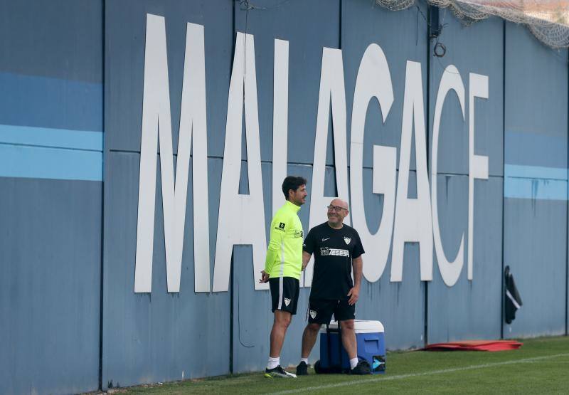 Sesión de trabajo del Málaga tras su victoria ante el Oviedo. 