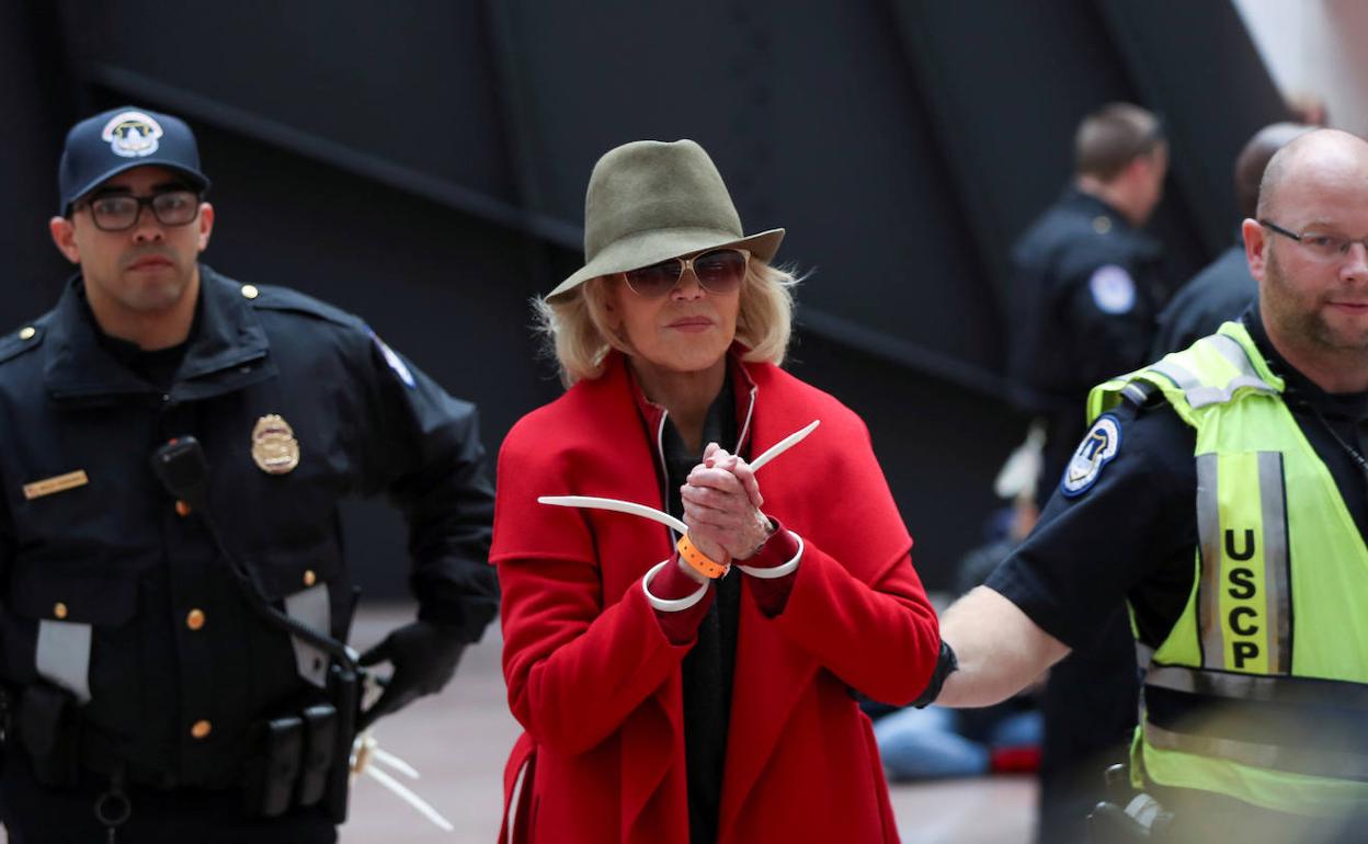 Jane Fonda, tras el arresto. 